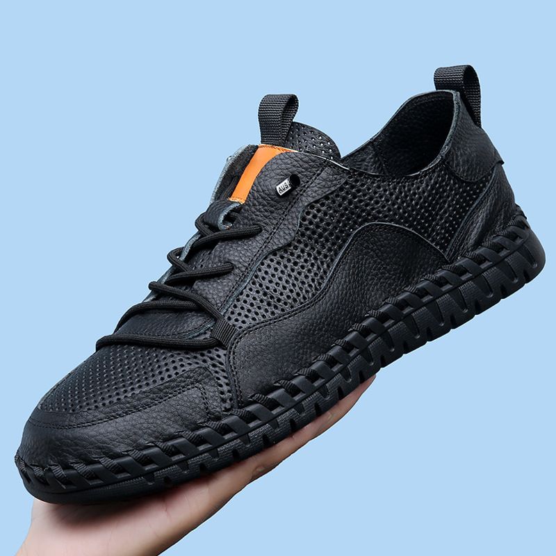 Patent Top Layer Cowhide Men's Breathable Sweat-Absorbing Soft Sole Loafers No Glue Hand-Sewn_voghion.com