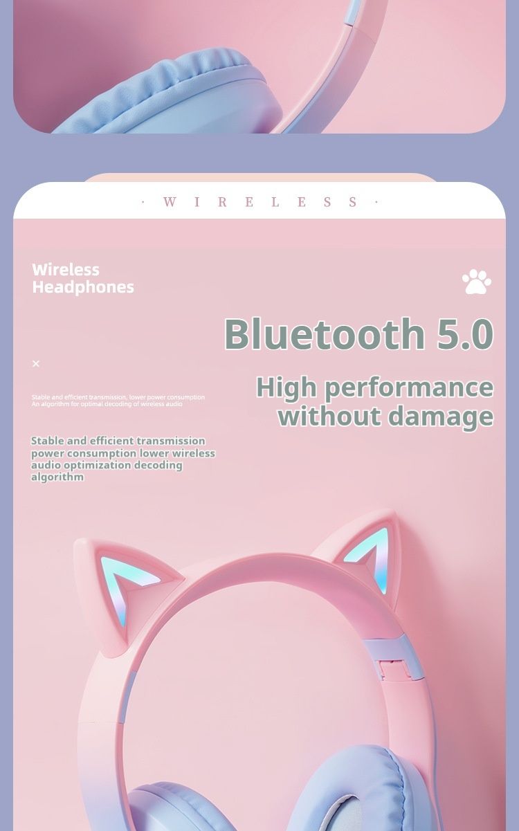 Nuovo B39 PRO Cat Ear Glow Game Wireless Gradient Color Headworn Auricolari Bluetooth Auricolari da gioco_voghion.com