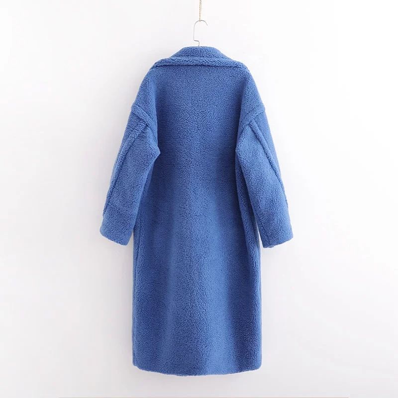 Cappotto di pelliccia di agnello largo alla moda da donna, cappotto di pelliccia Teddy con scollo a V grande, lunghezza media_voghion.com