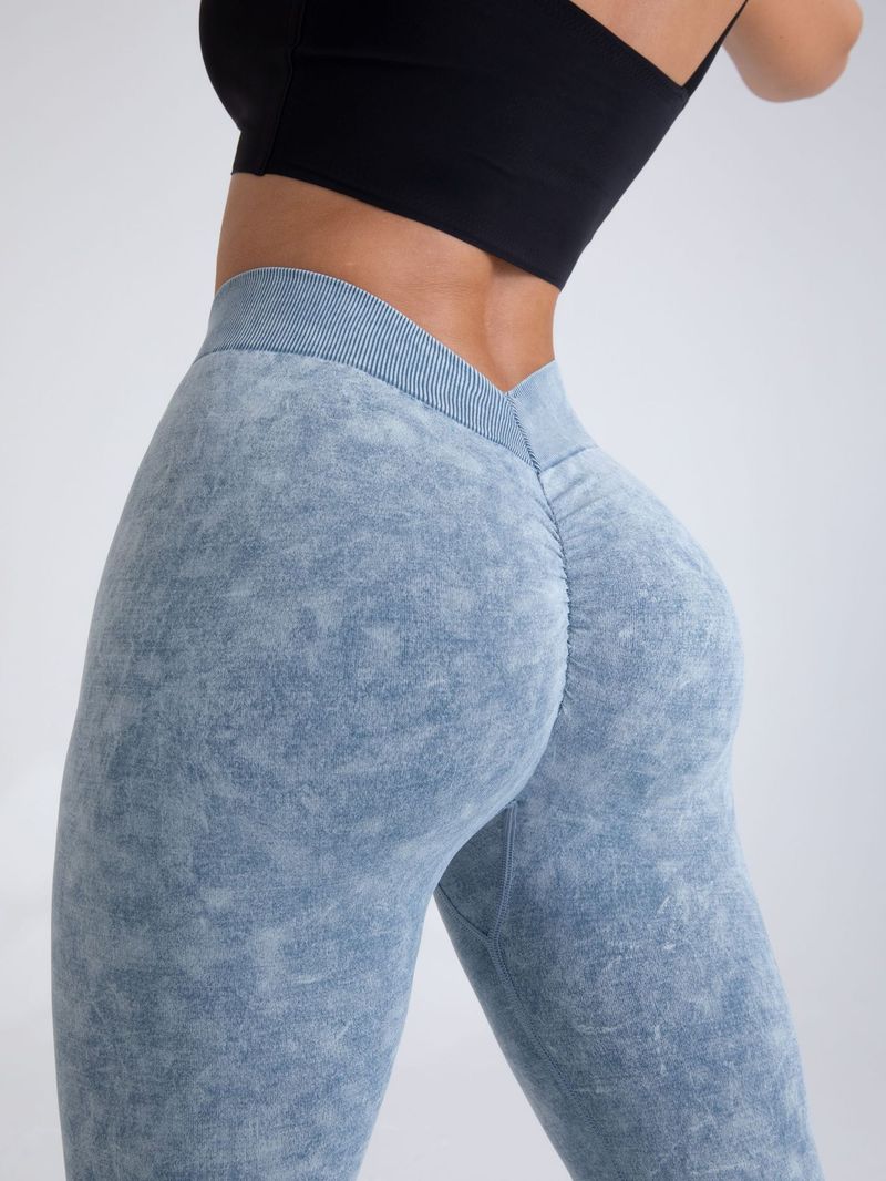 Pantalon de fitness taille haute délavé pour femme, respirant, pour le sport, le cyclisme, le yoga, legging givré_voghion.com