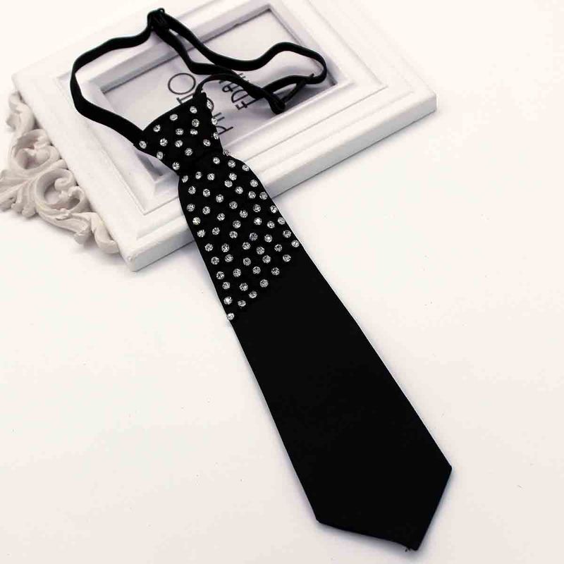 Cravatta elastica senza nodo con strass, in cristallo nero di lusso leggero per donna, camicia coordinata, stile college, moda versatile_voghion.com