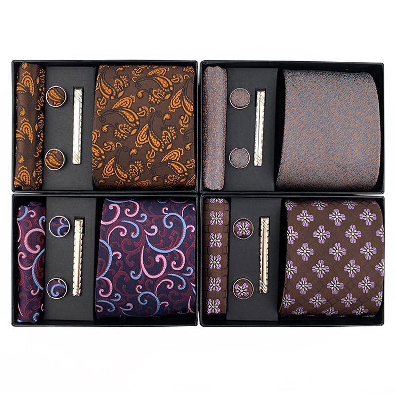 2025 Paisley Men's Square Handkerchief Cufflinks Clip Set Business Casual Tie Black Gift Box_voghion.com
