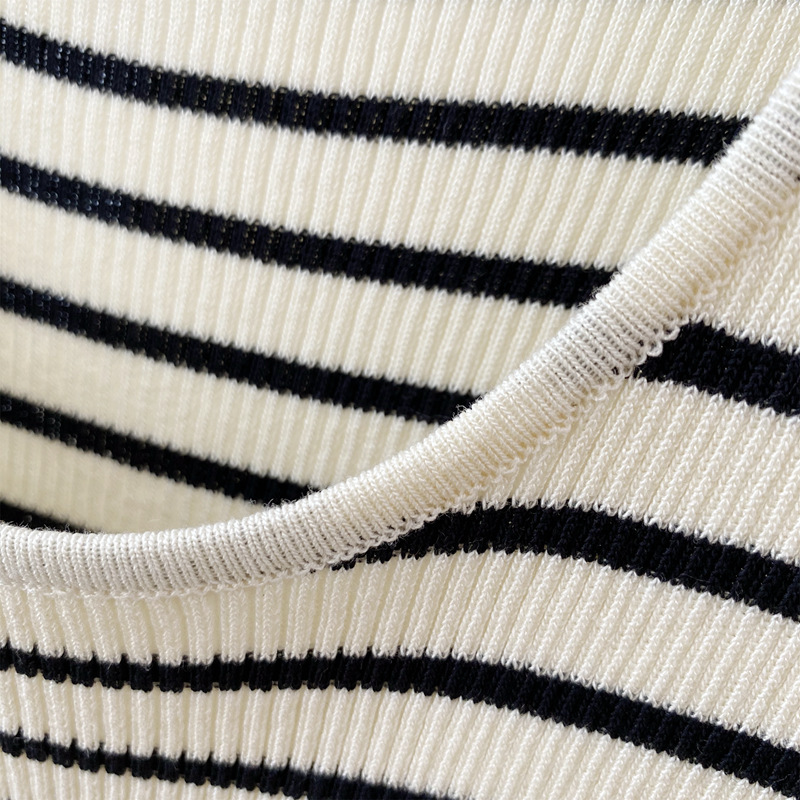 Damenbekleidung: Unterhemd aus Eisseide mit U-Ausschnitt für Damen im Sommer, ärmelloses Oberteil mit Strickunterteil, schmal geschnittenes Camisole_voghion.com