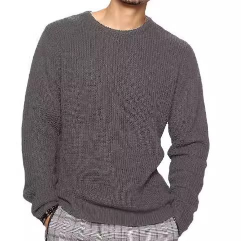 Knitted Sweater New Men's Long Sleeve Round Neck Casual Loose Pullover Solid Color Top_voghion.com