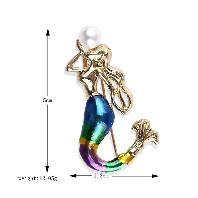fashion personality painted oil drop mermaid corsage personality pearl pin buckle accessories brooch_voghion.com