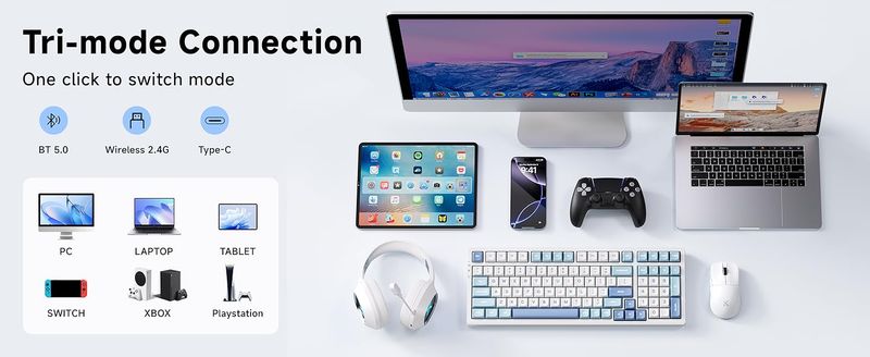 G98 PRO Wireless Gaming Keyboard, Tri-Mode Connection Mechanical Keyboard, Hot Swappable Custom Gasket Structure, Pre-lubed Linear Switches, Double Sh_voghion.com