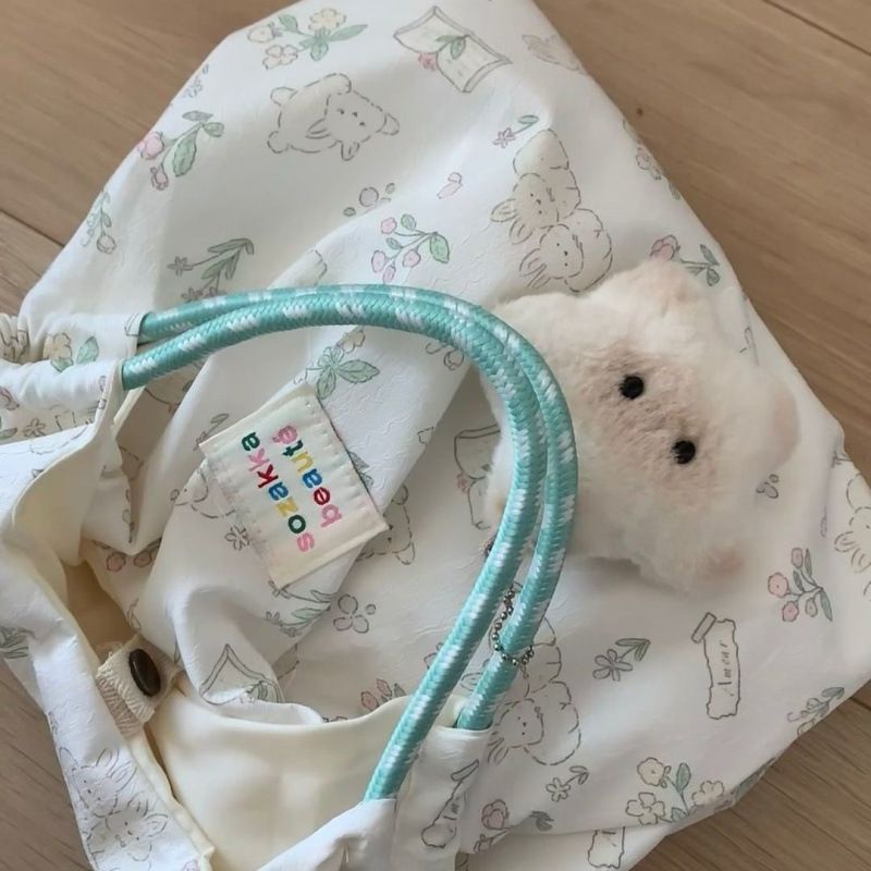 New Cute Rabbit Printed Shoulder For Female Students Korean Style Canvas Cartoon Large Capacity Handbag Commuter Bag_voghion.com