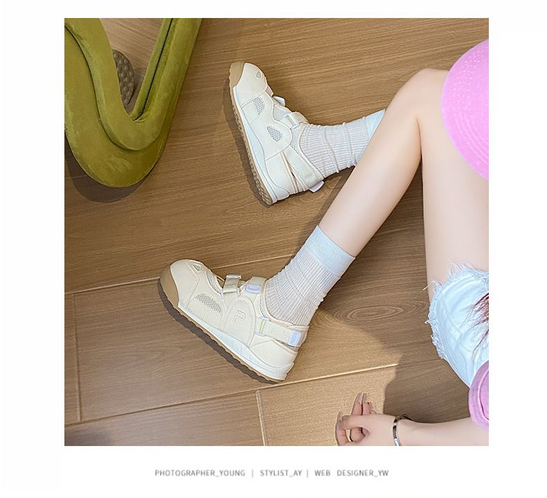 Little White Shoes Female Velcro Female Student Casual Through The Net Versatile Board Shoes Street Shot_voghion.com