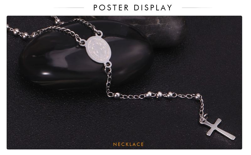 LUXUSTEEL Perline Collana lunga con croce di Gesù per donna Uomo Rosario in acciaio inossidabile cristiano cattolico religioso_voghion.com