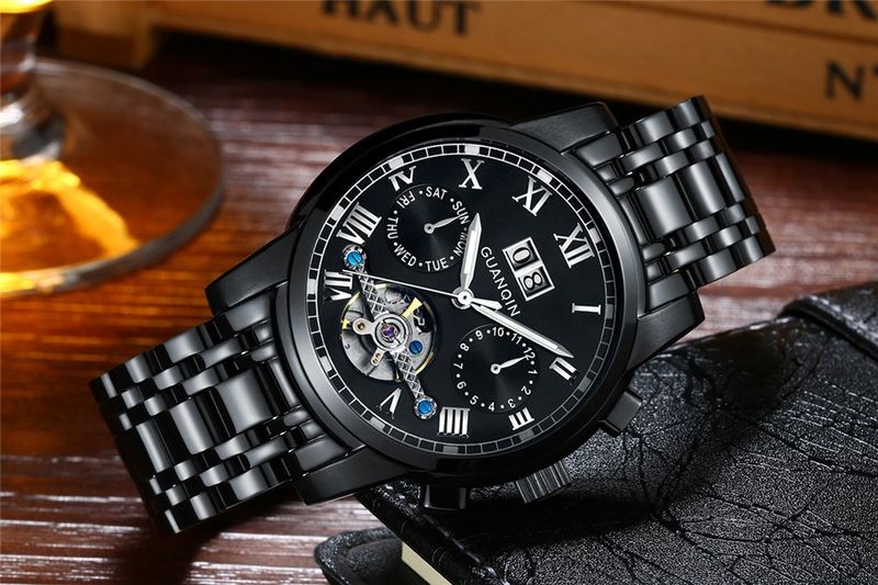 GUANQIN Origineel ontwerp Skeleton Tourbillon Horloge Heren Automatisch Mechanisch Lichtgevend Roestvrijstalen Polshorloge Mode Casual_voghion.com