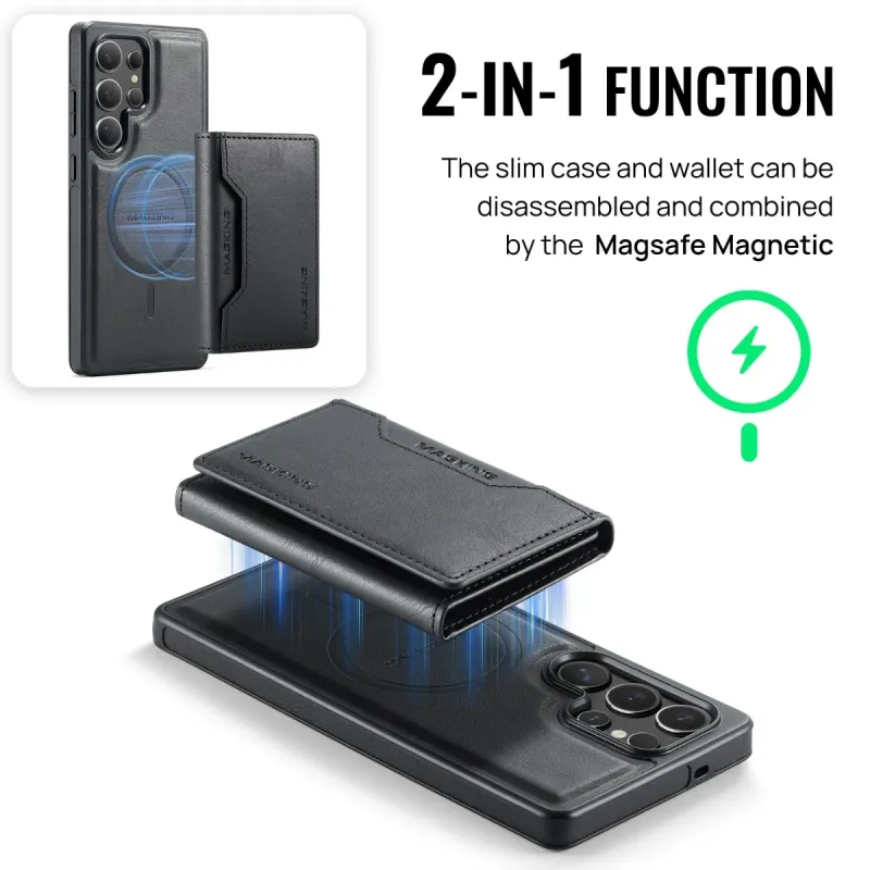 2-in-1 Magnētiskās kartes maka tālruņa vāciņš Samsung Galaxy S25 S23 Ultra S24 Plus bezvadu uzlādei PU ādas vāciņš_voghion.com