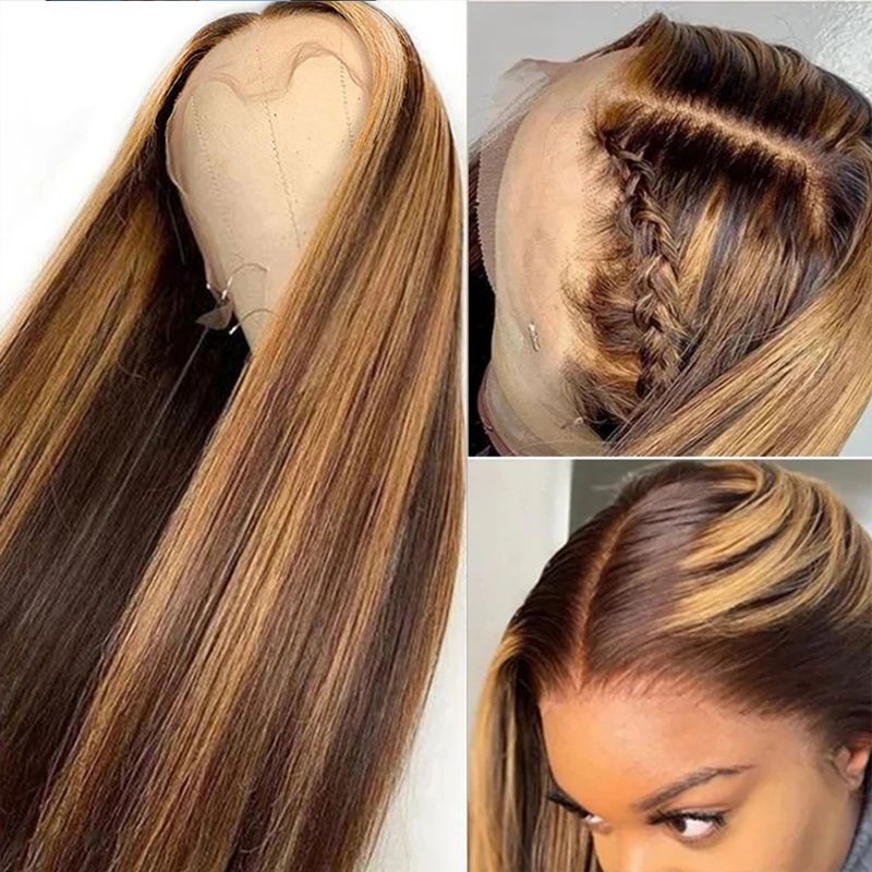 Venta caliente 13x4 Resaltado Recto 13x6 HD Frontal para mujeres Peluca de cabello humano Pelucas delanteras de encaje rubio miel_voghion.com
