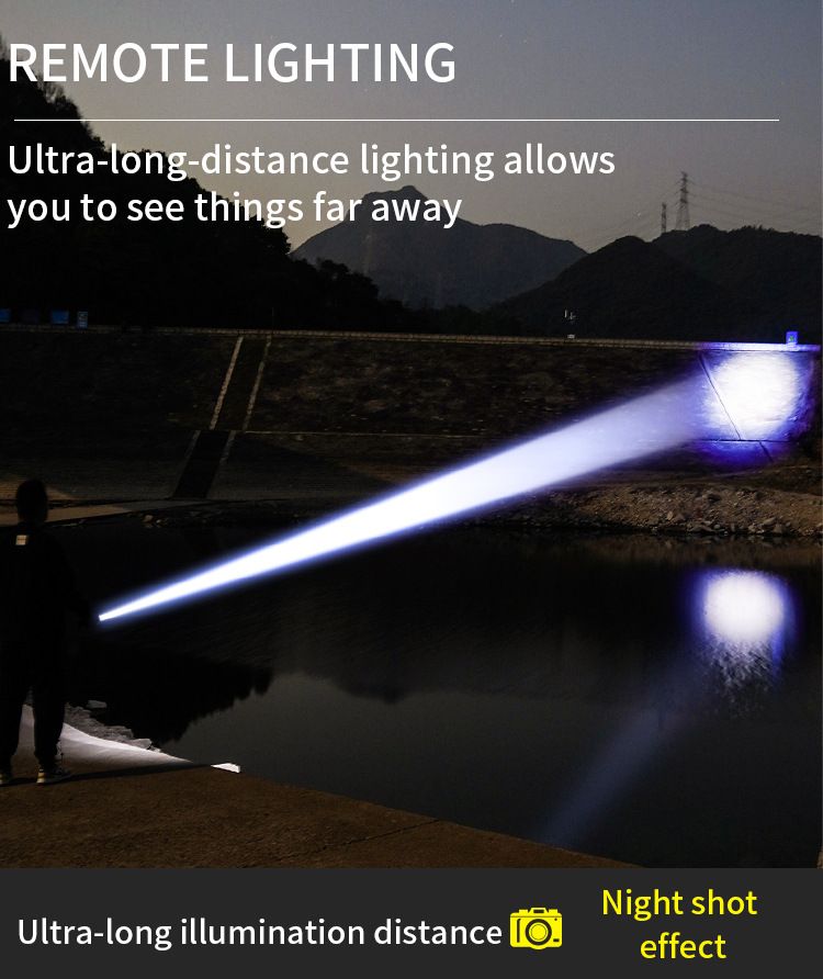 White Laser LED Flashlight With Digital Display, Type-C Charging & COB Side Light, 500m+ Beam Distance, 12W High-Power Tactical Torch For Outdoor_voghion.com