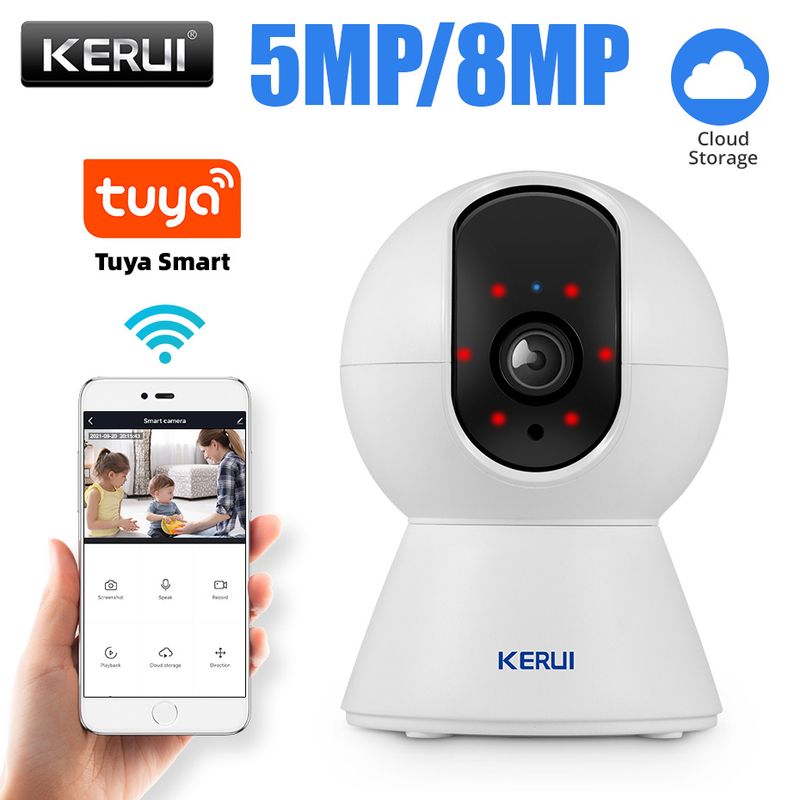 KERUI 8MP/5MP 4K WiFi IP für Indoor Tuya Smart APP Drahtlose Sicherheit Home CCTV Überwachung Kamera Alarm Auto Tracking_voghion.com