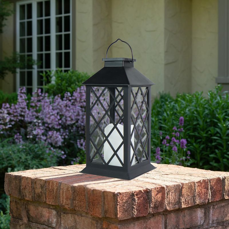 Solar Glass Lantern With LED Candles – Waterproof X-Shaped Outdoor Light For Garden, Patio & Pathway (Black/Copper/Metal 6-12H Runtime)_voghion.com