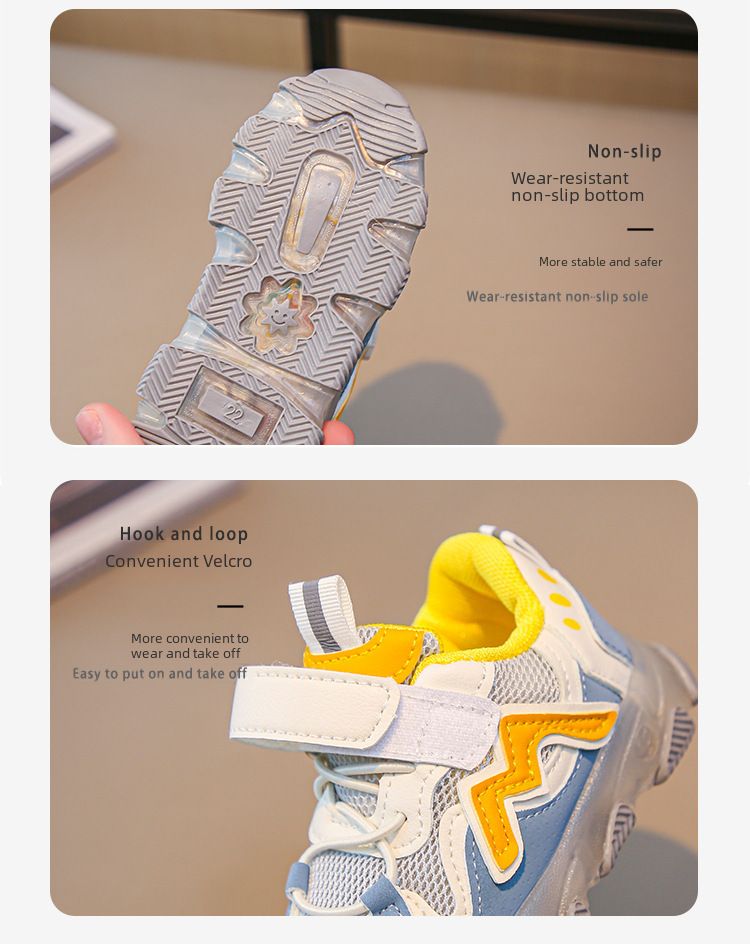 Children's 2023 spring and summer new light-on shoes fashion casual mesh boys and girls soft bottom with light baby sneaker_voghion.com
