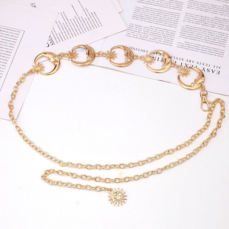 Moodsad ehted ühekihilised kuutähega metallketi vööpaelad naistele hiphop punk päikesepoolkuu kehaühendus_voghion.com