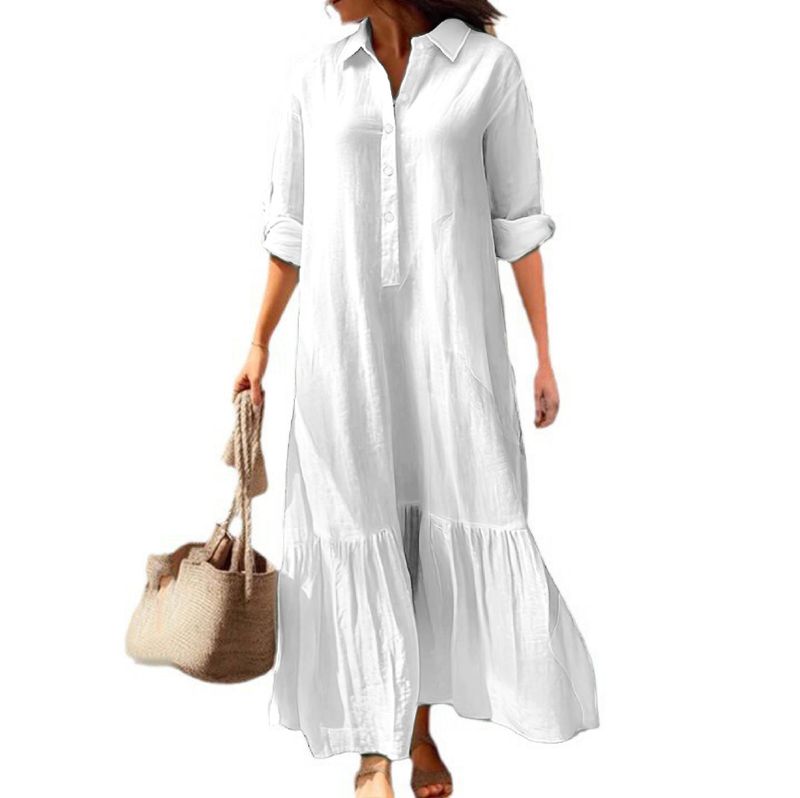 GraceChic, abito lungo con bottoni, nuova camicia ampia, casual e alla moda, colore unito, per il commercio transfrontaliero europeo e americano, 2025_voghion.com