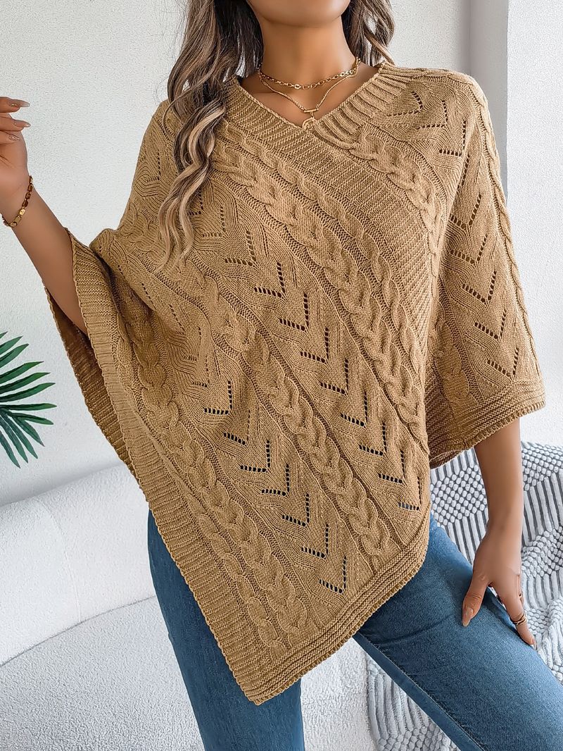Cappotto in maglia a trecce larghe e casual, tinta unita, autunno inverno 2025, moda donna_voghion.com