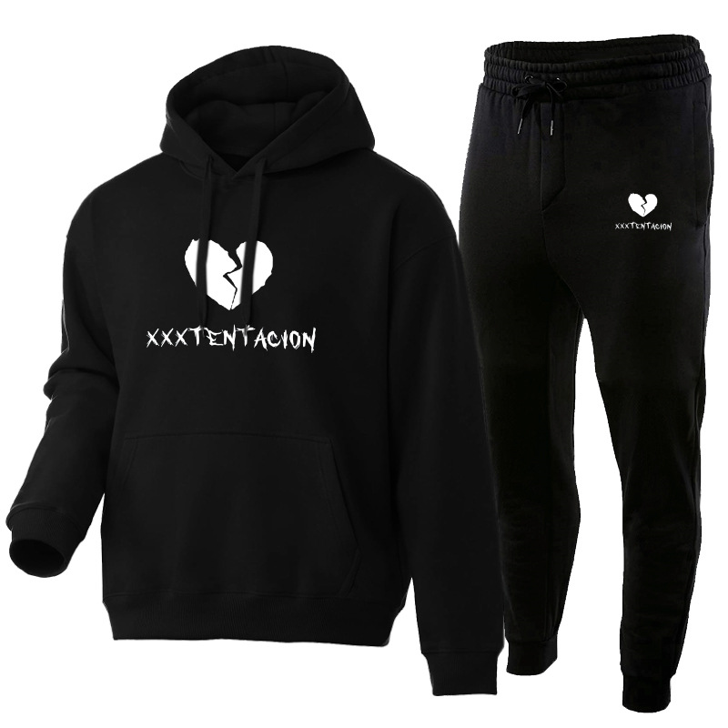 Xxxtentacion bedrucktes Hoodie-Set aus Herrenpullover, Hose und weicher Sportbekleidung_voghion.com