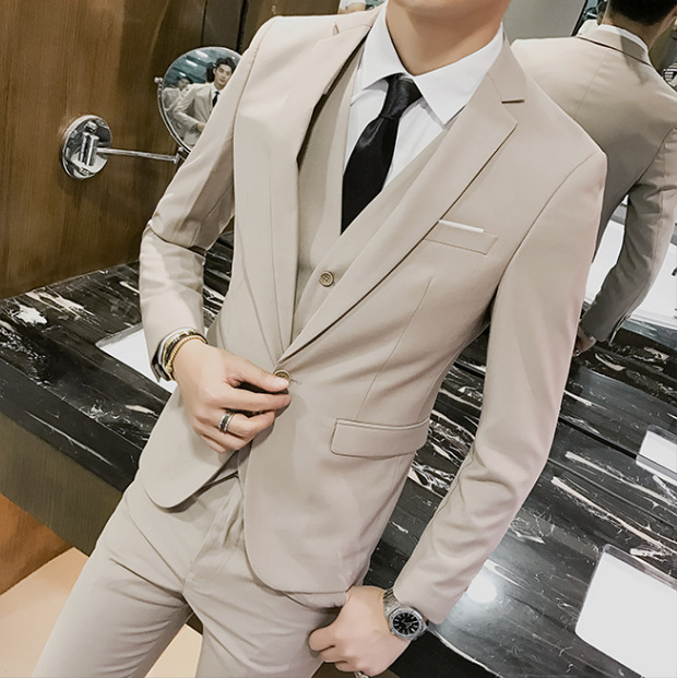 Men's Clothing Men's Suit Three Piece Business Suit Professional Small Suit Korean Style Slim Groom Best Man Wedding Dress_voghion.com