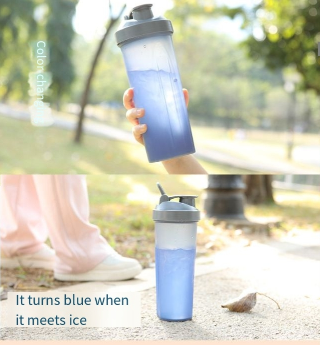 Copo de água esportivo com mudança de cor de gelo, copo para shake, copo para misturar proteína em pó, garrafa de água esportiva de alto valor para atividades ao ar livre_voghion.com
