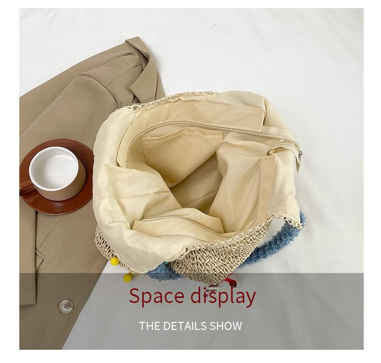 Γυναικεία τσάντα ώμου με ψάθα boho, μεγάλης χωρητικότητας, με φιόγκο, για καθημερινή χρήση σε διακοπές_voghion.com