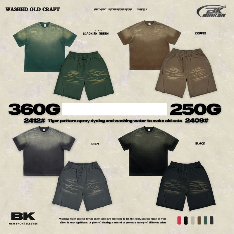 Abbigliamento da uomo, ampio, a maniche corte, stile High Street, vecchio, lavato, pantaloncini a maniche corte, completo_voghion.com