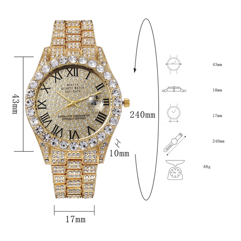 Stilvolles Quarzuhr-Set mit Diamantakzenten und passender Armband-Halsketten-Kombination – perfektes Geschenk für Männer und Frauen_voghion.com