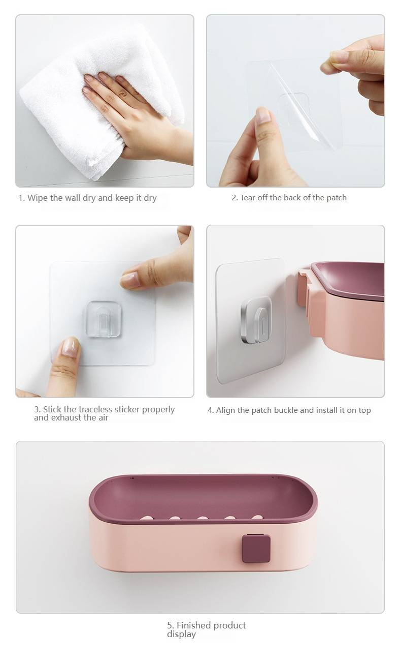 Portasapone da parete senza foratura, organizer per sapone da bagno con doppio scarico, mensola doccia creativa per casa, cucina e bagno._voghion.com