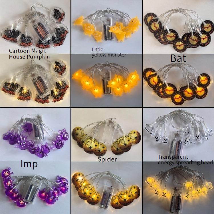 Halloween-LED-Lichterkette – 1,5 m/3 m, batteriebetrieben, gruseliges Dekor mit Kürbissen, Geistern, Fledermäusen und Spinnen, Warmweiß_voghion.com