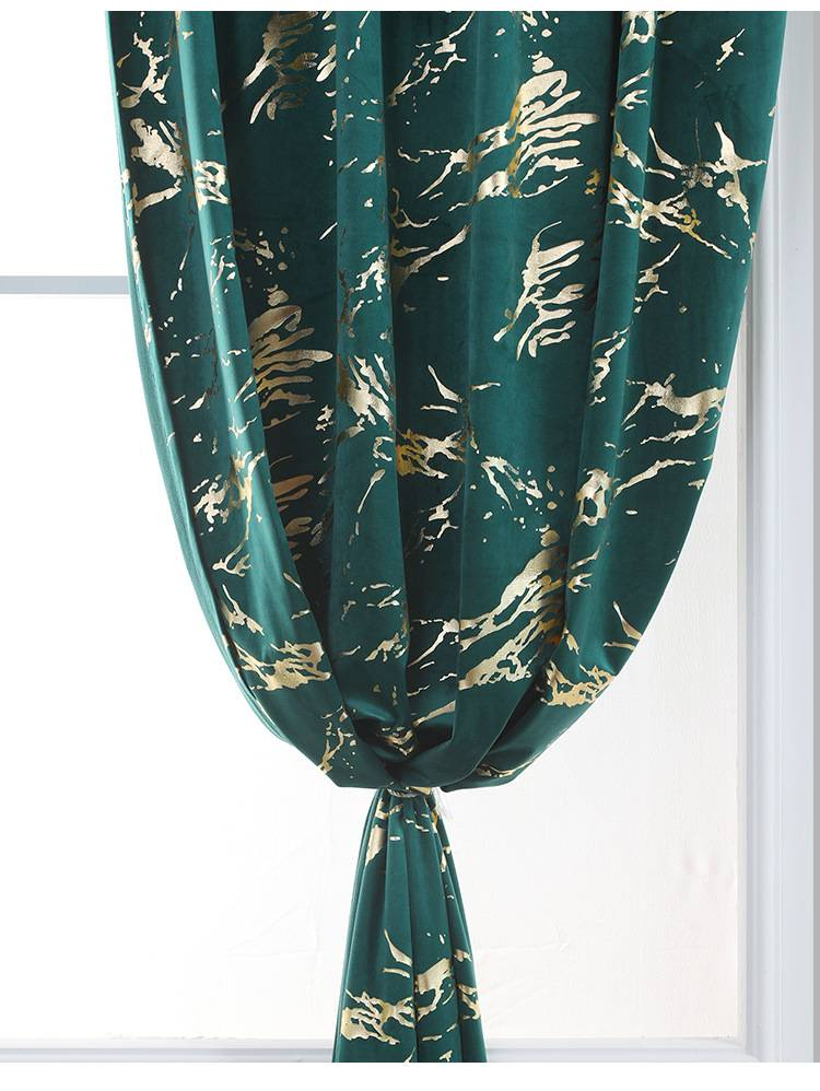 Gold Foil Embroidered Velvet Curtains – Modern Blackout Drapes For Living Room, Bedroom & Commercial Spaces (Green/Grey/Black/White)_voghion.com