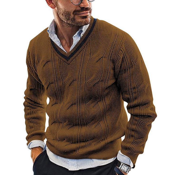 Herren-Slim-Fit-Pullover mit V-Ausschnitt | Acryl-Strickpullover | Gerippter Saum & lässige Eleganz (Winter-Essential)_voghion.com