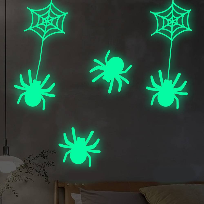 Adesivi murali di Halloween che si illuminano al buio - Adesivi a forma di ragno spettrale per soggiorno e camera da letto, decorazioni murali in PVC autoadesive per feste_voghion.com