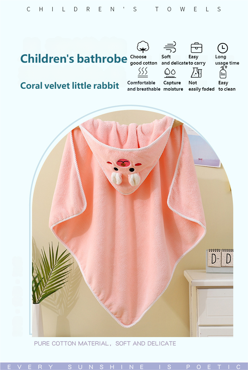 Newborn Hooded Coral Fleece Cloak - Baby Bath Towel, Swaddle Blanket, Wearable Soft Cape_voghion.com