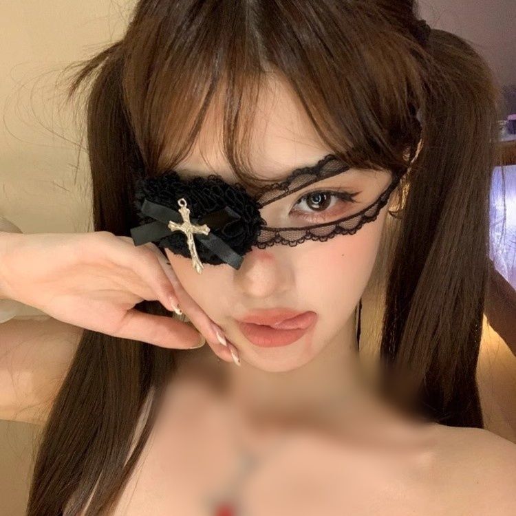 Stitched Nun Halloween Lace Cross Eye Mask Women's Dark Gothic Style Bow Heart Mask Accessories_voghion.com