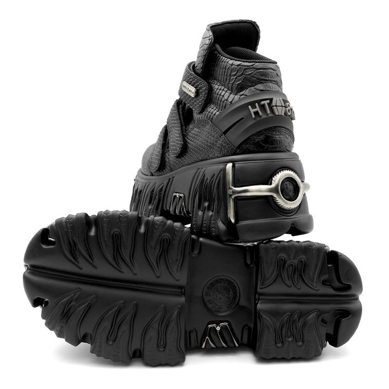 Summer Thick-Soled Punk Height-Increasing Platform Tank Sole Women's Boots Black Python Pattern High-Top Shoes_voghion.com