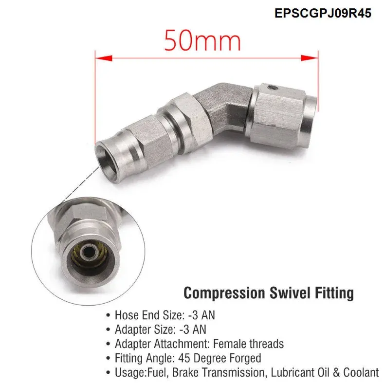 1PC Aço Inoxidável AN3 para AN -3 Extremidades de Mangueira Giratória de Freio Reto Encaixe de Carro EPSCGPJ_voghion.com