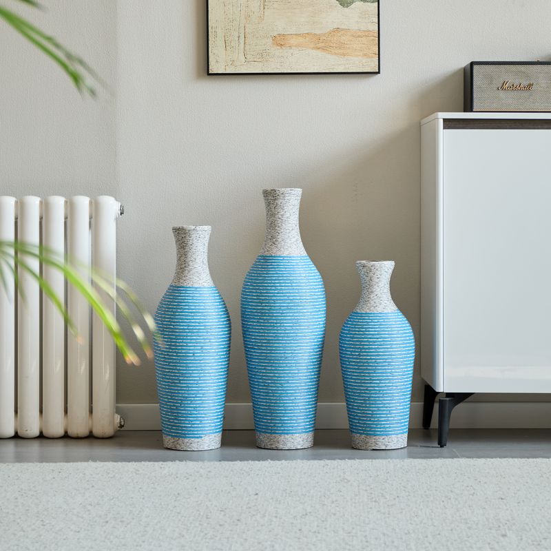 Desktop Vase, Brown Decorative Floor Vase, Classic And Neat Floor Vase, High Independent Flower Stand, Artificial Vine Vase, PVC Floor Vase, Home Decoration Flower Stand Set Of 3 Pieces_voghion.com