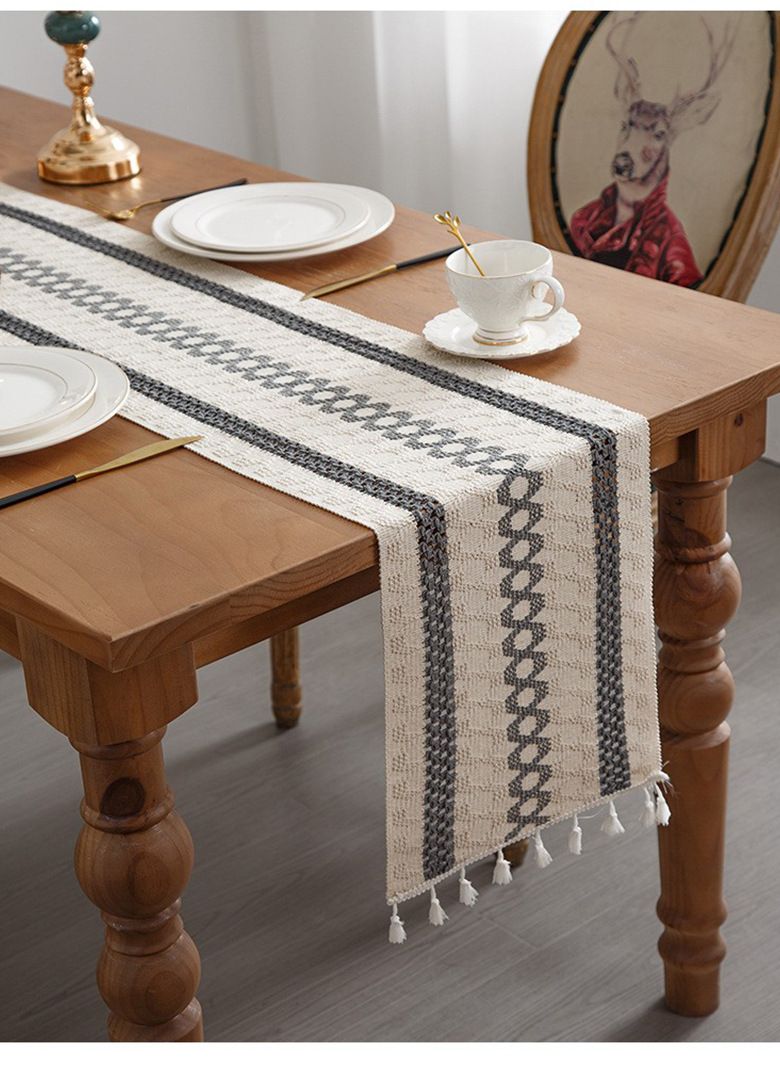 Cotton And Linen Table Runner Stitching Woven Tassel Ethnic Style Table Mat Festival Decoration Knitted Hollow Cover Cloth Light Luxury High End_voghion.com