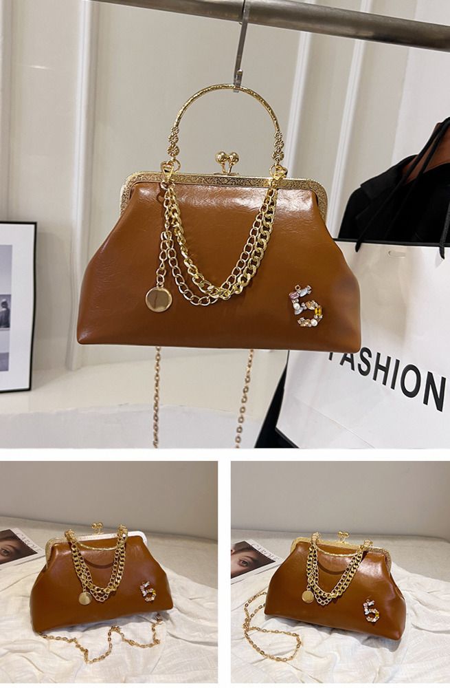 Damen 2023 neue goldene Mundtasche, trendige Modekette, One-Shoulder-Handtasche, Abendessentasche_voghion.com
