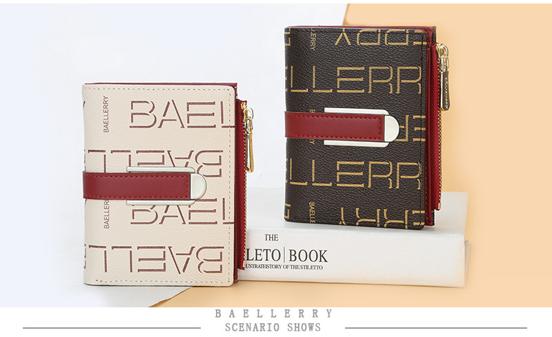Baellerry Damen-Geldbörse im kurzen Stil, bedruckt, mehrere Kartenfächer, Münzgeldbörse mit Druckknopf, modischer Kartenhalter mit Reißverschluss für Frauen_voghion.com
