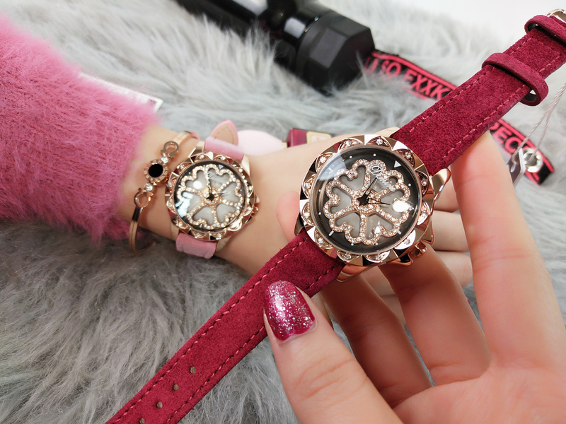 Timini leather strap with elegant and atmospheric quartz fashionable rotating women's watch, purple watch_voghion.com