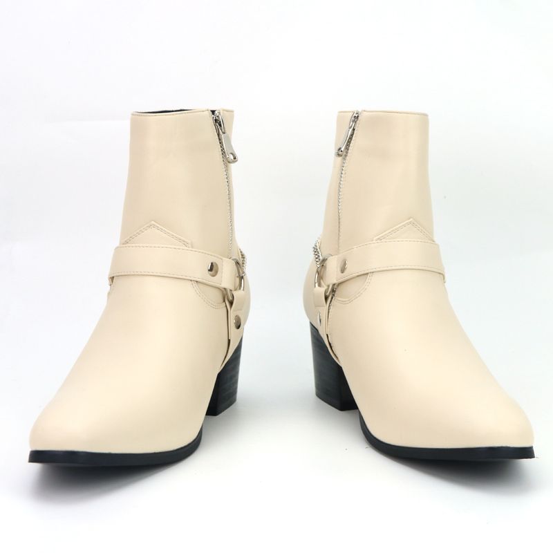 Erkek Moda Botları Yüksek Topuklu Zincir Moda Mizacı_voghion.com