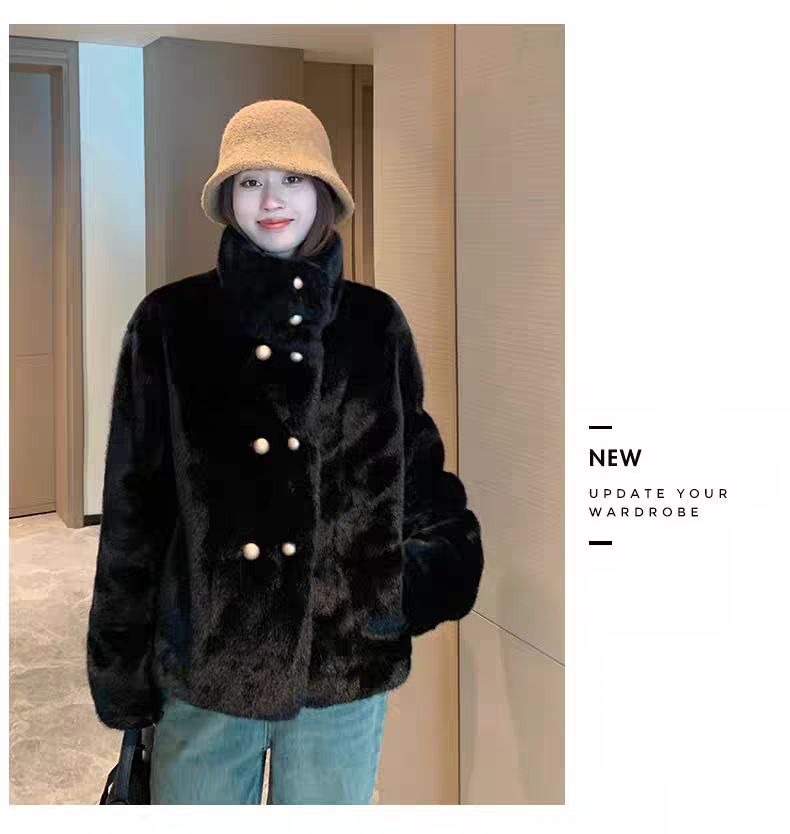 Giacca corta in visone sintetico – Cappotto corto oversize per donne minute (avorio/nero/talpa, taglia unica)_voghion.com