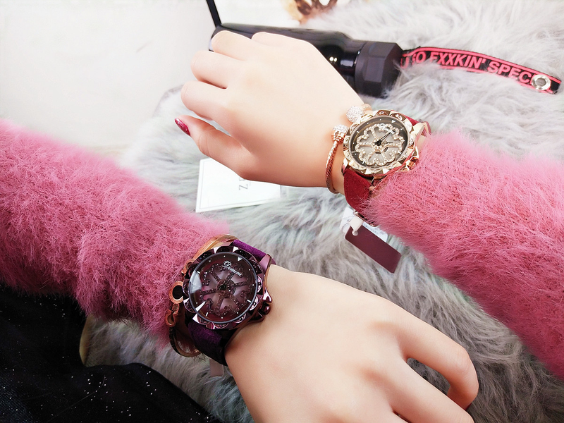 Timini leather strap with elegant and atmospheric quartz fashionable rotating women's watch, purple watch_voghion.com