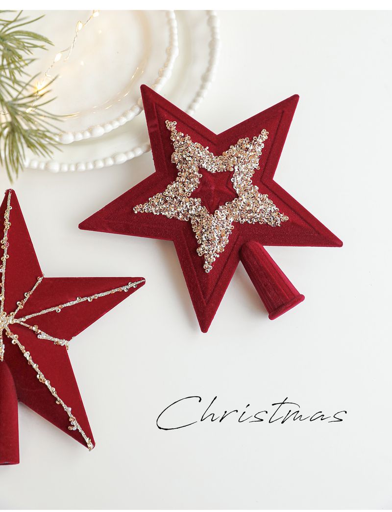 Étoile de Noël élégante à paillettes - Étoile 3D premium à cinq branches avec poudre pailletée adhésive (Rouge A/Rouge B/Champagne)_voghion.com