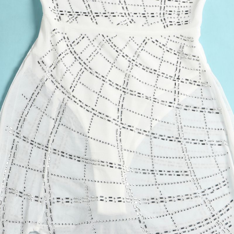 Dameskleding sexy hot diamond omwikkelde borst doorzichtige zijopening slim fit vloer lengte jurk nachtclub_voghion.com