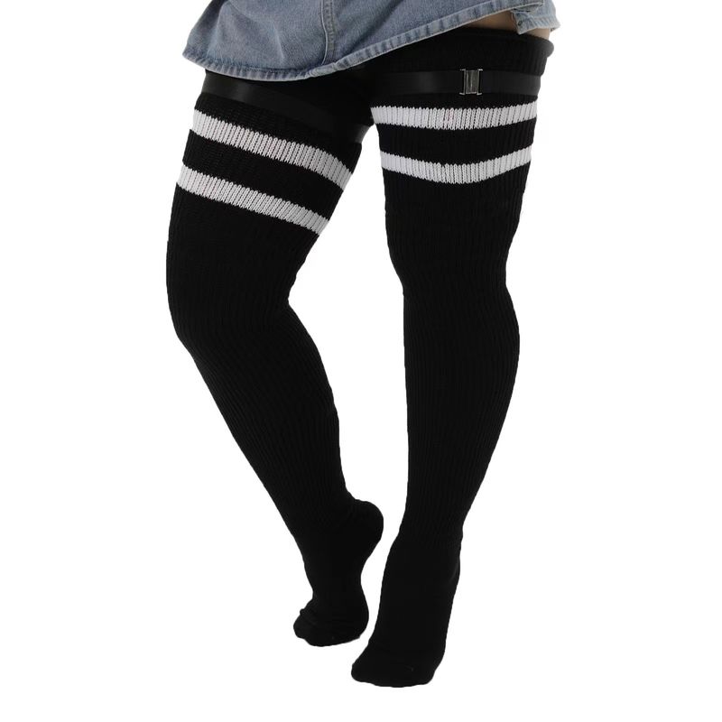 2025d New Plus Size Over-the-Knee Lace-Up Knit Extra Large Non-Slip Women's Socks Acrylic_voghion.com