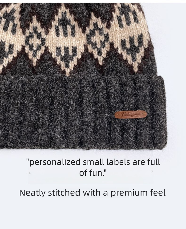 Fleece-Lined Knitted For Men Fair Isle Knit Head Wrap Black Cold Autumn Winter Men's Wool Hat_voghion.com